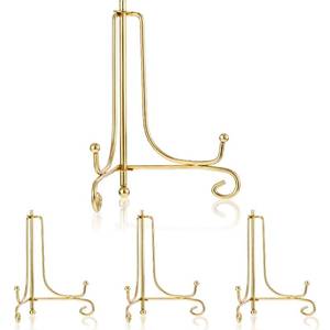 lot 8281 image: Tatuo 4 Packs Plate Stands for Display 6 Inch Plate Display Stand, Iron Easel Picture Frame Holder, Decorative Photo Holder Stand for Home Decoration (Gold, 6 Inch)