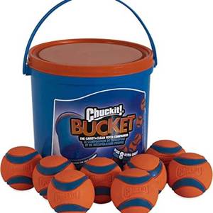 lot 8305 image: Chuckit Ultra Ball Carry and Clean Bucket Fetch Dog Toy  Includes 8 Medium (2.5 ) Balls  for Dogs 20-60 lb