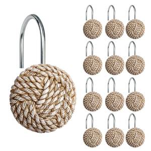 lot 8314 image: Sunlit Boho Knots Shower Curtain Hooks, Home Decorative Shower Curtain Rings for Bathroom, Seaside Nautical Shower Curtain Hangers Bathroom Accessories, Set of 12