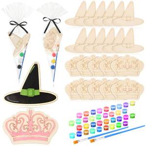 lot 8318 image: VioraWhite 24 Set Paint Your Own Witch Princess Party Favors Pink and Green Party Supplies Witch Hats Princess Crowns DIY Wood Painting Craft Kit Color Your Own Arts Crafts Kit for Birthday Gift