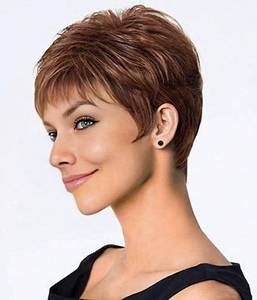 lot 8329 image: SEVENCOLORS Short Auburn Pixie Cut Wigs for White Women Synthetic Mixed Brown Wigs with Bangs Natural Layered Short Hair Wigs for Women