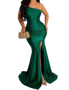 lot 8338 image: A ADILACA Green Maxi Dress, One Shoulder Split Thigh Dress, Maxi Party Dresses for Women with Sleeves, Sexy One Shoulder V Neck High Split Elegant Party Evening Dresses (Dark Green, XL)
