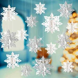 lot 8340 image: GuassLee Christmas Hanging Snowflakes Decorations, 15pcs 3D Glitter White Silver Paper Snowflakes Snow Flakes Garland for Winter Wonderland Frozen Christmas Birthday Party Decorations