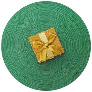 lot 8347 image: AHHFSMEI Round Braided Placemats Set of 6 Round Table Mats for Dining Tables Natural Woven Heat Resistant Place mats 15 Inch (Christmas Green, 6)