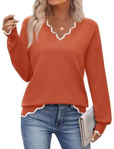 lot 8350 image: Zeagoo Women Sweater Dressy Casual Business Tops Lightweight V Neck Long Sleeve Sweaters Blouses Fall Outfits 2025 Caramel