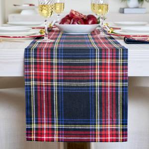 lot 8351 image: Solino Home Linen Plaid Table Runner 48 Inches - 100% Pure Linen Stewart Tartan Plaid Black Short Table Runner 14 x 48 Inch Ideal for Dresser and Coffee Tables