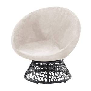 lot 8354 image: PrinceDeco Velvet Round Saucer Chair Cover (Slipcover Only) High Stretch Papasan Chair Cushion Cover Removable Furniture Protector for Living Room Washable,Fits 37-48 inch, Large, Ivory