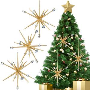 lot 8356 image: Syhood 6 Pcs Glitter Starburst Star New Year Ornaments 8 Inch Exploding Glitter Starburst Bethlehem Star Hanging Tree Ornaments Tabletop 3D Decor New Year Holiday Party(Champagne Gold,Stylish)
