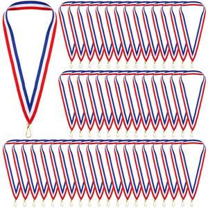 lot 8357 image: Outus Medal Ribbons Award Red White and Blue Neck Lanyards with Snap Clips for Competitions Sports Meeting Student Awards(66 Pieces)