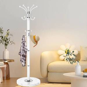 lot 9160 image: LOZABEE Metal Heavy Duty Coat Rack Stand, Modern 360° Roraty Freestanding Coat Rack with Natural Marble Base, White Coat Racks Hall Tree Hanger Stand with 16 Hooks for Entryway, Office