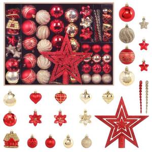 lot 9167 image: Christmas Ball Ornament Set, 88Pcs Plastic Shatterproof Christmas Xmas Tree Hanging Decorations, for Indoor Home Thanksgiving Halloween Party Decor. (GoldRed)