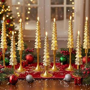 lot 9172 image: FillTouch 9 Sets Christmas Tree Flameless Taper Candles with Gold Holders Remote Christmas Tree LED Candles Battery Operated Flickering Candlestick for Xmas Table Centerpieces Home Decor(Gold)