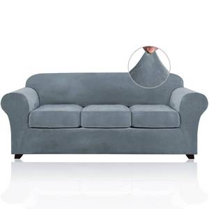 lot 9173 image: PrinceDeco Velvet Couch Covers for Sofa Soft 4 Pieces Couch Covers for 3 Cushion Couch Sofa Pet Friendly Furniture Protector with Non Slip Elastic Bottom Width Up to 90 Inch(Large, Stone Blue)
