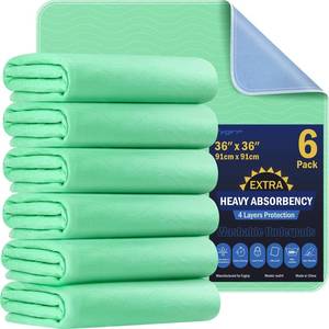 lot 9174 image: 6 Pack 36�� x 36�� Extra Heavy Absorbency Washable Underpads, Waterproof Quick Drying Nursing Pads Incontinence Bed Pads, Reusable Washable Pee Pads for Dogs, Diaper Changing & Adults