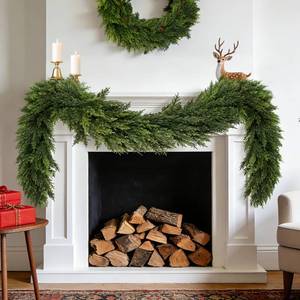 lot 9175 image: 6FT Lush Christmas Cedar Garland Real Touch Artificial Realistic Soft and Thickness Greenery Faux Cedar Pine Garland for Home Fireplace Table Indoor Outdoor Holiday Christmas Decoration