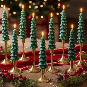 lot 9177 image: FillTouch 9 Sets Flameless Christmas Tree Taper Candles with Holders Remote Christmas Tree LED Candles AAA Battery Operated Flickering Candlesticks for Table Home Decor (No Battery)(Green, White)