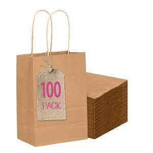 lot 9178 image: qiqee 100-Packs Mini Size Paper Gift Bags with Handles Bulk 4.5�2.5�6 Brown Gift Bags Multiple Uses