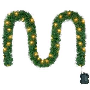 lot 11072 image: WEMADE 15.4ft Pre-Lit Christmas Garland with Lights �� 50 LED Lighted Garlands for Christmas Decorations Indoor Outdoor, Battery Operated 8 Modes Memory Timer for Mantel Stair Banister Doorframe D�cor