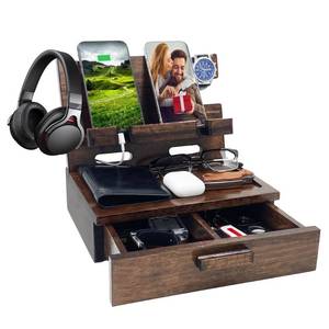 lot 11073 image: VEIYAILU Gifts for Men Women Husband Son Boyfriend Him Nightstand Organizer Wood Phone Docking Station Birthday Gifts (Walnut)