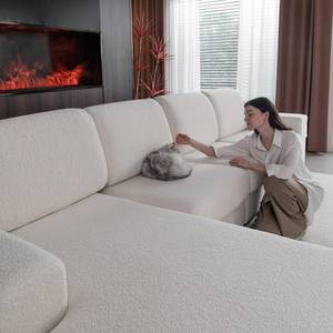 lot 11086 image: OHSIO Couch Cushion Covers for Sectional Sofa, Stretch Soft Sofa Slipcovers Washable Wear-Resistant Universal Furniture Protector for Living Room(3 Seaters Covers, Ivory)