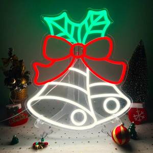 lot 11095 image: Zontruxe Christmas Neon Sign, LED Wall Decor with Bells, Bow & Holly Leaves Design, USB Powered with Dimmable Switch, Ideal for Christmas Party, Bedroom, Window, Holiday Gift, 15 x 13