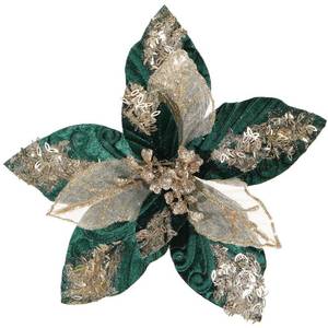 lot 11100 image: GL-Turelifes 10.7���� Large Velvet Christmas Flowers 6 Pcs Artificial Poinsettia Flower Ornaments Glitter Christmas Tree Flowers Big Xmas Tree Wreath New Year Party Wedding Decorations (Blackish Green)