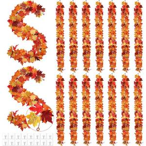 lot 11102 image: Fovths 16 Pieces Fall Leaves Maple Garland, 5.8ftpc Colorful Fall Decorations Artificial Foliage Garland, Autumn Hanging Vine for Wedding Dinner Party Thanksgiving Decor
