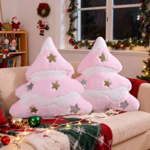 lot 11107 image: (ONE PACK ONLY) Lanpn Christmas Tree Pillows Set of 2, Christmas Decoration Star Clouds Winter Soft Cute 3D Shaped Xmas Tree Throw Cushion for Sofa Bedroom Xmas Decor (18x16 inch, Pink)