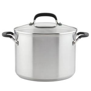 lot 11108 image: (NO LID) KitchenAid Stainless Steel Induction Stockpot with Measuring Marks and Lid  8 Quart  Brushed Stainless Steel