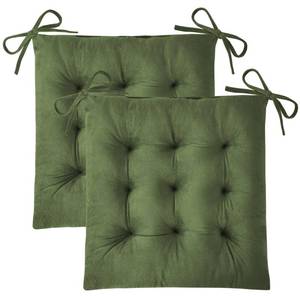 lot 11111 image: FlyGulls Kitchen Chair Cushions Set of 2 Tufted Square Seat Cushions with Ties Plush Chair Pad for Kitchen Dining Room Office(15.5x15.5 Green)
