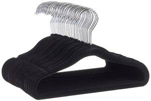 lot 11118 image: Amazon Basics Kids Velvet, Non-Slip Clothes Hangers for Infant and Toddler, 11.6 in (for baby clothes), Pack of 50, Black
