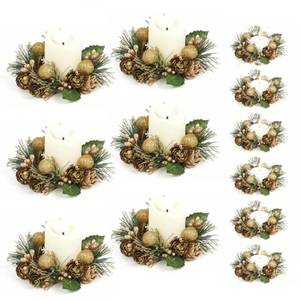lot 11119 image: 6Pcs Christmas Candle Rings Wreaths, Small Christmas Wreath with Glasses and Plastic Candles with Snowy Pinecone&Red Berry, Mini Candle Holders for Table Centerpiece(6, Green)
