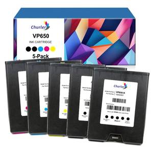 lot 11120 image: (ONLY TWO INCLUDED) Churler VP650 Ink Cartridges Compatible with VIP Color VP650 Memjet Label Printer VIP650 Ink Supply High Yield 51000 Pages 5 Pack ��YellowMagentaCyanBlack 2��