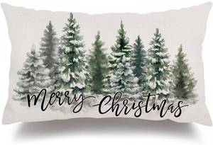 lot 12377 image: AKIT Merry Christmas Pillow Covers 12 x 20 Inch Trees Throw Pillow Cover Decorative Rectangle Pillow Cover Winter Holiday Cushion Case for Couch Bed Sofa 2 pack