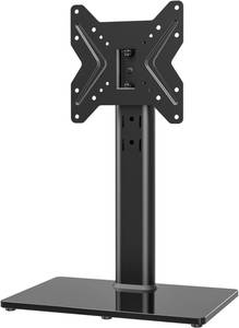 lot 13441 image: Universal Swivel TV Table Top TV Stand for 19 to 43 inch TVs with 90 Degree Swivel, 4 Level Height Adjustable, Heavy Duty Tempered Glass Base, Holds up to 99LBS HT02B-001