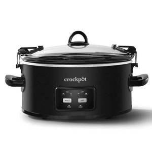 lot 13456 image: Crock-Pot 6qt Cook & Carry One Touch Programmable Slow Cooker Matte Black Locking Lid, Removable Stoneware Pot