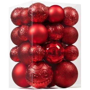 lot 13458 image: Christmas Ball Ornaments - 30pcs Shatterproof Christmas Ornaments Set Plastic Hanging Christmas Decorations for Xmas Tree Holiday Party Decor, 6 Styles in 4 Sizes (Red)