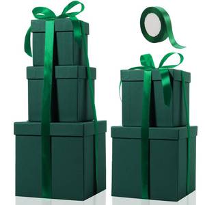 lot 13460 image: Cholemy 5 Pcs Square Nesting Boxes Decorative Gift Boxes with Lid and Ribbon Assorted Sizes Wrap for Valentine��s Day, Engagement, Anniversary, Birthday, Bridal Shower Party Gifts(Green)