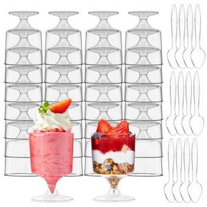 lot 13461 image: Soelomu 120 Pcs Mini Plastic Dessert Cups with Spoons  Serves 60  5 OZ Goblet Dessert Shooters Small Valentines Day Party Serving Cups for Parfait, Pudding, Appetizers, Mousse Shot Glasses