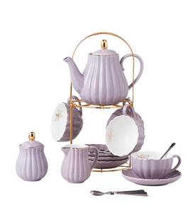 lot 13463 image: CLAY TONIC-- 8 OZ Fine China Purple Coffee CupTeacup Set, Cups & Saucer, with Teapot-Sugar Bowl-Cream Pitcher Teaspoons and tea strainer for TeaCoffee,17-Pieces- Service for 4 (Purple)