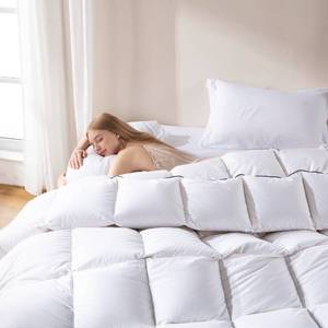 lot 13464 image: DOWNCOOL Feather Down Fiber Comforter Queen Size, 100% Cotton Ultra Soft Fluffy Duvet Insert Queen, All Season Luxurious Hotel Bedding Comforters with Corner Tabs, White 90x90
