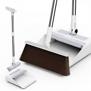lot 13471 image: EboaTop Broom and Dustpan Set for Home - Built-in Lint Remover - Broom with Dustpan Combo Set Adjustable 49 inch Long Handle, Suitable for Home Kitchen Office Hall Floor Carpet��White��