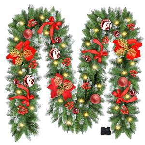 lot 13472 image: Christmas Garland with Lights, 9ft Battery Operated LED Garland with Timer, 30 Warm White LEDs, Waterproof Christmas Decorations for Indoor Outdoor Mantel, Stairs, Doorway, Window, Porch, Home