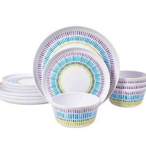 lot 13504 image: Melamine Dinnerware Set of 12 Pcs Dinner Dishes Set Bowls and Plates for Indoor and Outdoor with Unbreakable Non-breakable Lightweight Dining Tableware