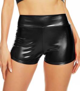 lot 14106 image: Vinaderhom Womens Metallic Booty Shorts Shiny High Waisted Rave Bottoms for Dance Festival Parties, Black, Small