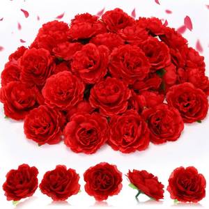 lot 14112 image: Thiccywoov 50 Pcs Artificial Flowers, 3.2 Inches Silk Rose Head Flowers Fake No Stem for Wedding Bridal Bouquet Home Floral Decor DIY Centerpieces Arrangements Party Tables Decoration(Red)