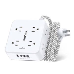 lot 14123 image: Surge Protector Power Strip - CHCORE 5Ft Braided Extension Cord with 8 Outlets with 4 USB (2 USB C) Charging Ports, Flat Plug Multi Plug Outlet Extender Charging Station for Home Office, ETL, White
