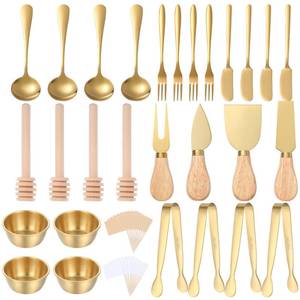 lot 14125 image: 48Pcs Charcuterie Serving Utensils Gold Charcuterie Accessories Stainless Steel Cheese Mini Gold Serving Tongs Spoons Forks Dipping Bowls Toothpick Flags for Kitchen Wedding Christmas Family Party