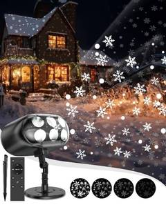 lot 14126 image: Snowflake Projector Lights with Remote, Timer, Dimmer, IP68 Waterproof, Christmas Projector Lights Outdoor, 270° Rotation for Christmas Decorations