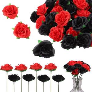 lot 14136 image: 80 Pack Valentines Day Black&Red Roses Artificial Flowers Bulk 1.6Inch Small Artificial Rose Flowers with Stems Simulation Roses Elegant Faux for Halloween,Bouquets Parties, Home Decorations